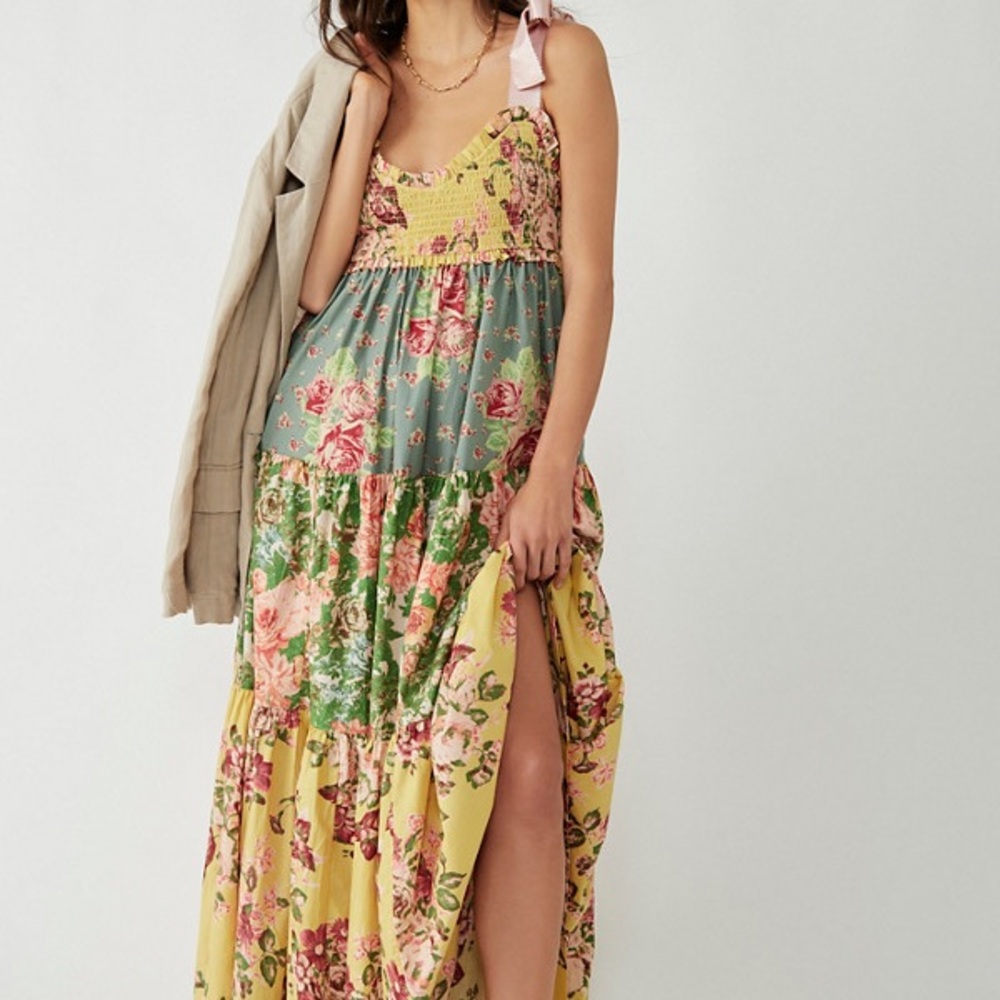Bluebell Floral Maxi Dress in Yellow and Green